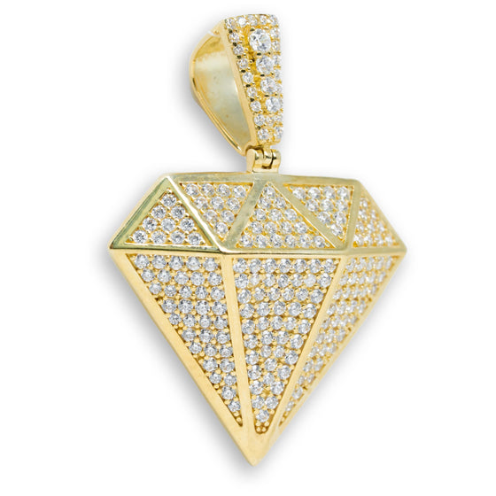 CZ Diamond Shaped Pendant - 14k Gold| GOLDZENN- Showing the side view detail of the pendant.