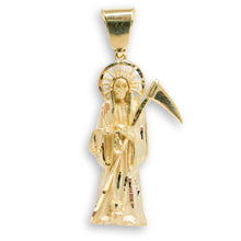  Santa Muerte Gold Pendant - 14k| GOLDZENN- Showing the pendant's full detail.