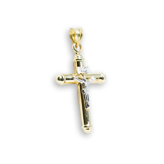Jesus INRI 10k Gold Cross Pendant - GOLDZENN- Side view detail of the pendant.