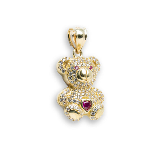Red Teddy Bear Pendant - 14k Gold| GOLDZENN- Side view detail of the pendant.