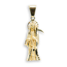  Santa Muerte/ Grim Reaper Men's Pendant - 14k Gold| GOLDZENN- Showing the pendant's full detail.