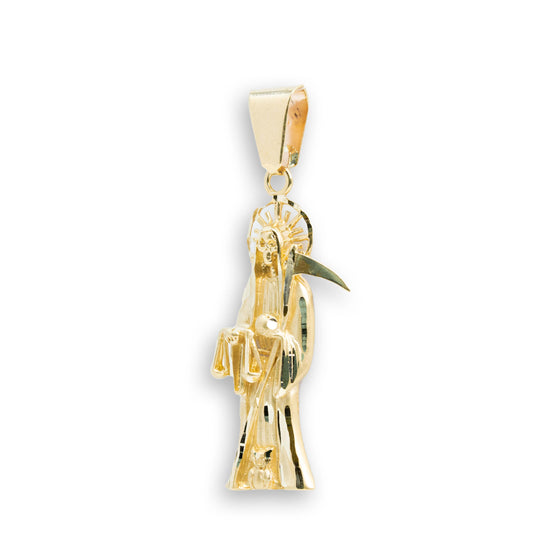 Santa Muerte/ Grim Reaper Men's Pendant - 14k Gold| GOLDZENN- Showing the other side view detail of the pendant.