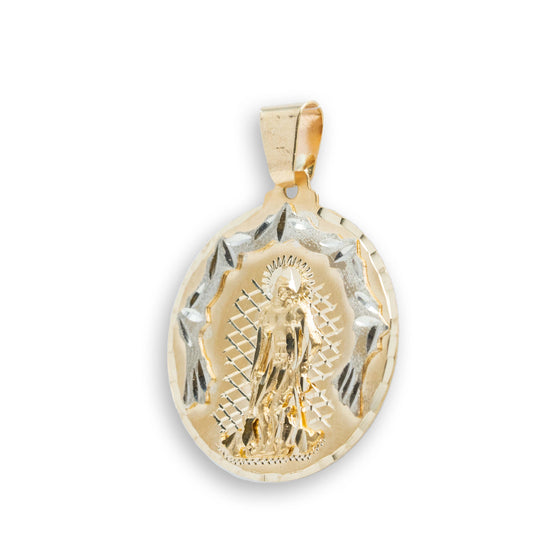 Saint Lazarus Circular Pendant - 14k Solid Gold| GOLDZENN- Showing the other side view detail of the pendant.