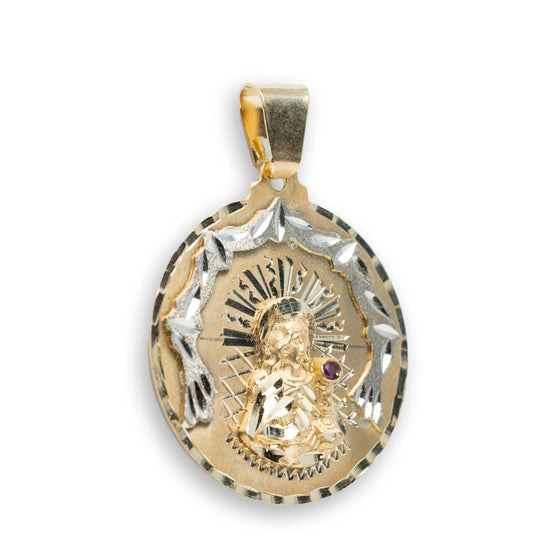 Saint Barbara Circular Pendant - 14k Solid Gold| GOLDZENN- Side view detail of the pendant.
