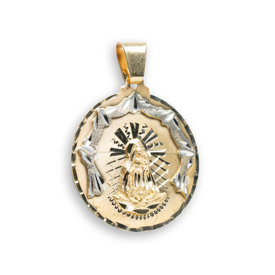Our Lady of Charity Pendant - 14k Solid Gold| GOLDZENN- Side view detail of the pendant.