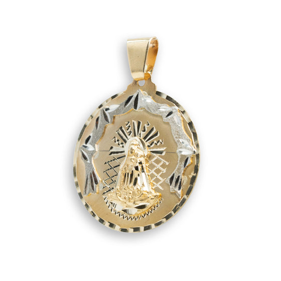 Our Lady of Charity Pendant - 14k Solid Gold| GOLDZENN- Showing the other side view detail of the pendant.
