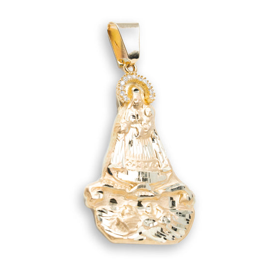 Caridad Del Cobre Pendant- 14k Solid Gold| GOLDZENN-Showing the side view detail of the pendant.