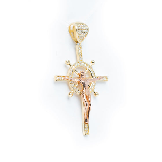 Crucifix Cross Pendant - 14k Gold| GOLDZENN- Showing the other side view detail of the pendant.