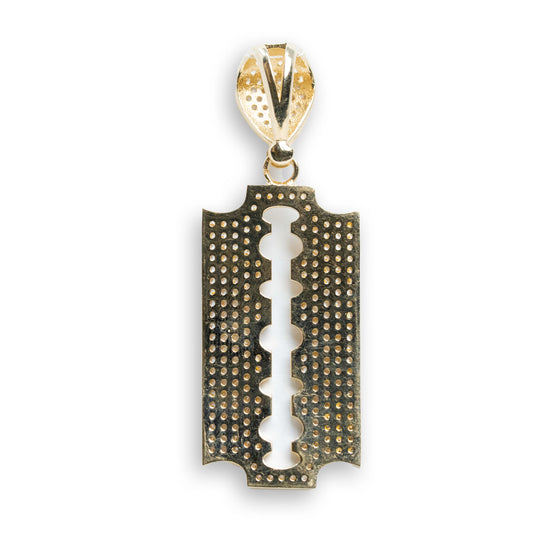 Razor Blade Pendant - 14k Gold| GOLDZENN- Showing the back detail of the pendant.