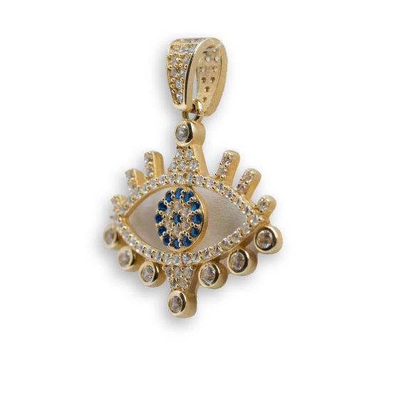 Eye with CZ Pendant - 14k Gold| GOLDZENN-Showing the other side view detail of the pendant.