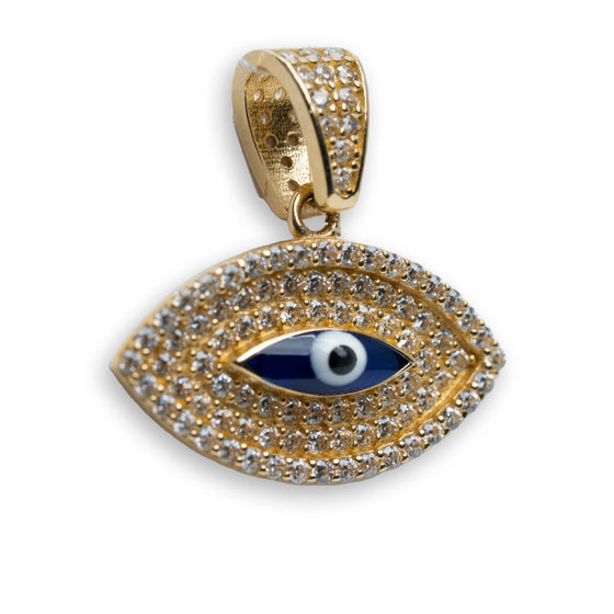 Blue Eye with CZ Pendant - 14k Gold| GOLDZENN-Showing the other side of the pendant.