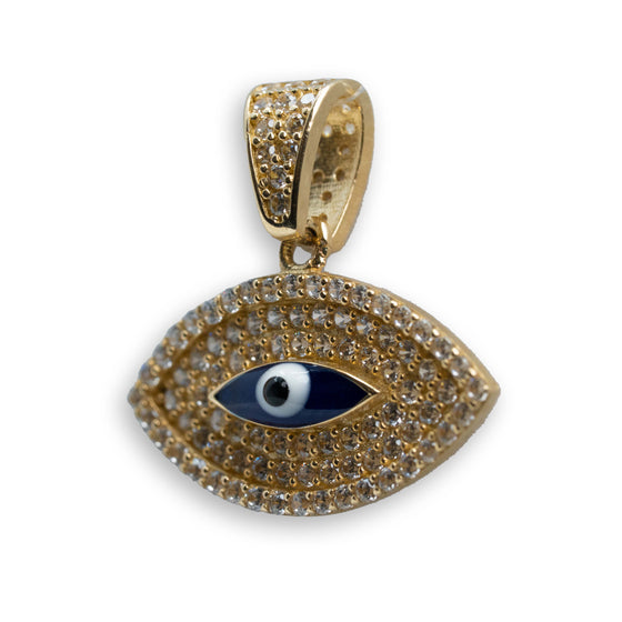 Blue Eye with CZ Pendant - 14k Gold| GOLDZENN- Showing the side view detail of the pendant.