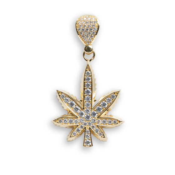 Cannabis with CZ Pendant - 14k Gold