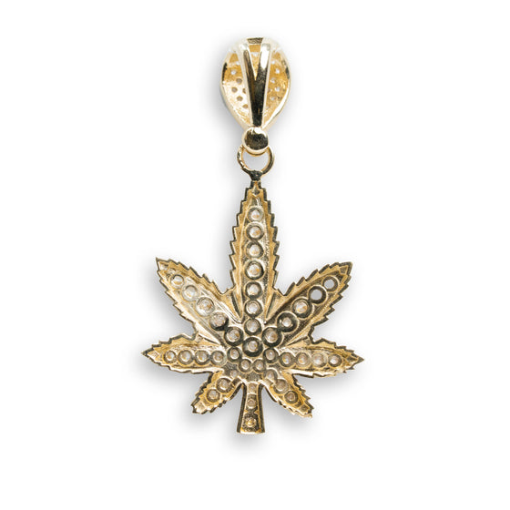 Cannabis with CZ Pendant - 14k Gold| GOLDZENN- Showing the back detail of the pendant.