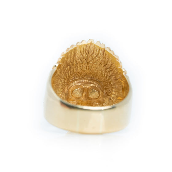 Native Skull Men's Ring - 14k Gold| GOLDZENN(Back details of the ring.)