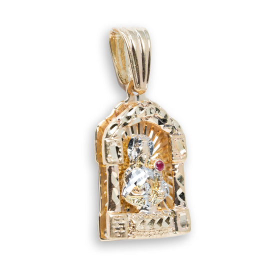 St. Barbara Gold Pendant - 10k Solid Gold| GOLDZENN- Side view detail of the pendant.