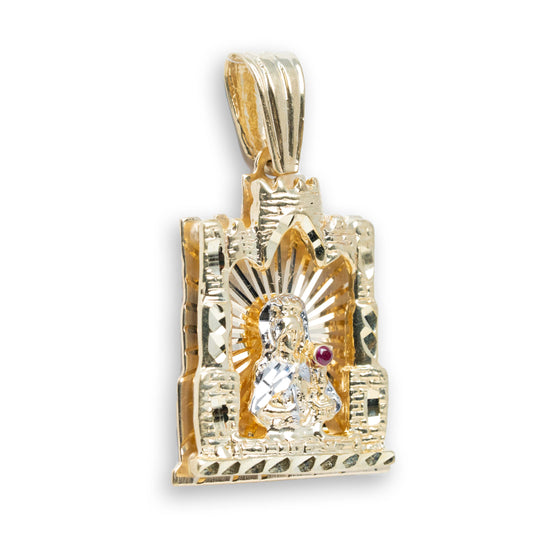 St Barbara Castle Shaped Pendant - 10k Solid Gold| GOLDZENN- Showing the other side view detail of the pendant.