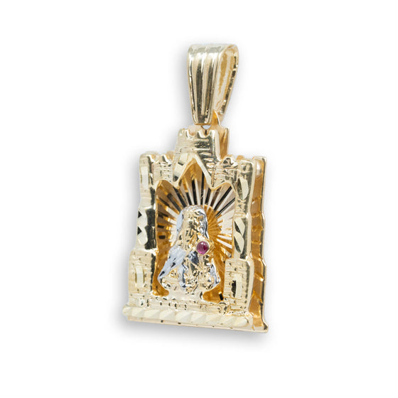 St Barbara Castle Shaped Pendant - 10k Solid Gold| GOLDZENN- Side view detail of the pendant.
