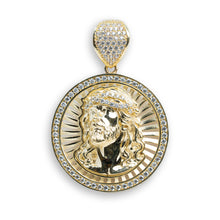  Circular Jesus Christ Pendant - 10k Gold| GOLDZENN- Showing the pendant's full detail.