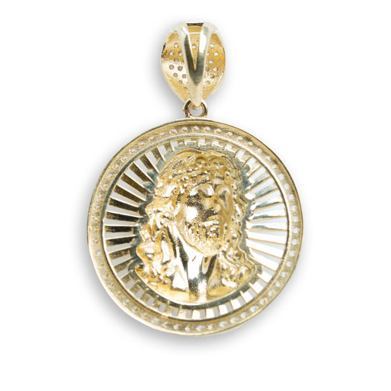 Circular Jesus Christ Pendant - 10k Gold| GOLDZENN- Showing the pendant's back detail.