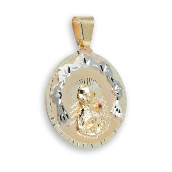Saint Barbara Round Ornamental Pendant - 10k Solid Gold| GOLDZENN- Side view detail of the pendant.