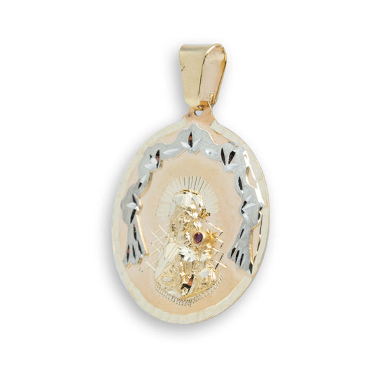 Saint Barbara Round Ornamental Pendant - 10k Solid Gold| GOLDZENN- Showing the other side view detail of the pendant.