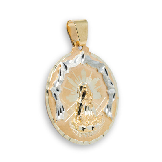 Caridad del Cobre 10k Gold Pendant - GOLDZENN| Side view detail of the pendant.