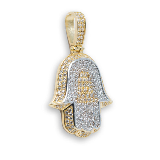 Hamsa Hand 3D Pendant - 10k Gold| GOLDZENN- Showing the side view detail of the pendant.