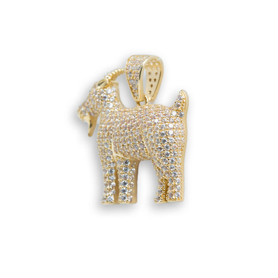 10k Gold Goat Men's Pendant - GOLDZENN- Showing the side view detail of the pendant.