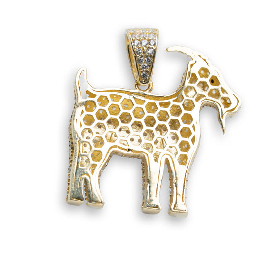 10k Gold Goat Men's Pendant - GOLDZENN- Showing the back detail of the pendant.