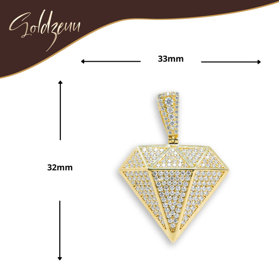 CZ Diamond Shaped Pendant - 14k Gold| GOLDZENN- Showing the pendant's dimension.
