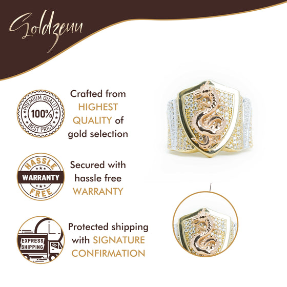 Dragon Shield Men's Ring - 10k Solid Gold| GOLDZENN(Warranty details of the ring.)