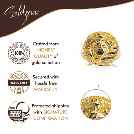 USMC Eagle Globe and Anchor Ring  - 14k Gold| GOLDZENN(Feature details of the ring.)