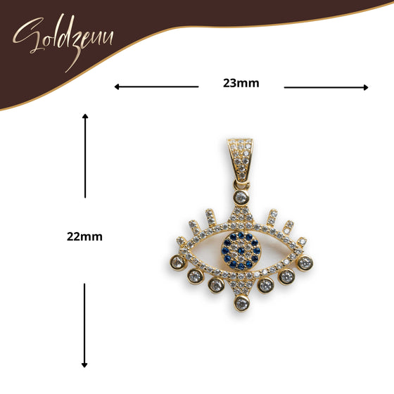 Eye with CZ Pendant - 14k Gold| GOLDZENN- Showing the pendant's dimension.