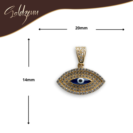 Blue Eye with CZ Pendant - 14k Gold| GOLDZENN- Showing the pendant's dimension.
