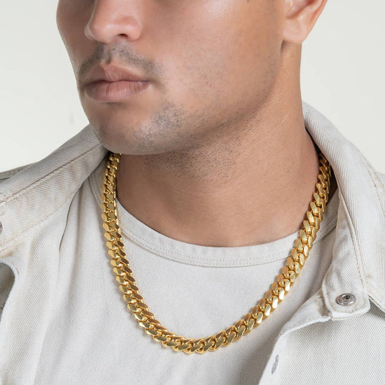 12mm - Cuban Link Chain - 14k Gold Bonded
