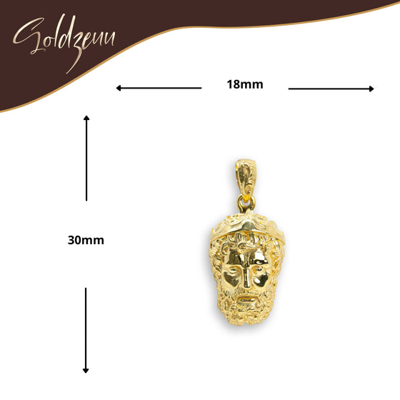 Greek Poseidon Face Pendant - 14k Gold| GOLDZENN- Showing the pendant's dimension.