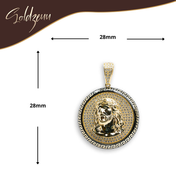 Jesus in a Portrait Pendant - 14k Gold| GOLDZENN- Showing the pendant's dimension.