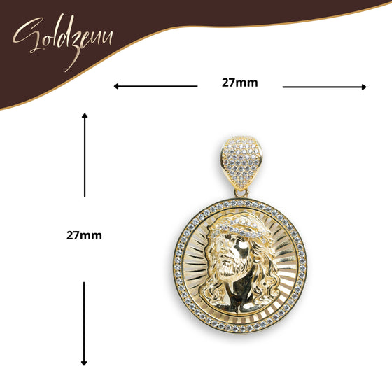 Circular Jesus Christ Pendant - 10k Gold| GOLDZENN-  Showing the pendant's dimension.
