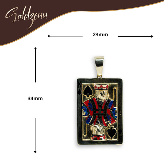 King Deck of Cards Medium CZ Pendant - 10k Gold| GOLDZENN- Showing the pendant's dimension.