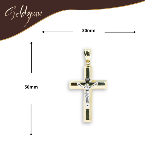 Jesus INRI Cross Pendant - 10k Solid Gold| GOLDZENN- Showing the pendant's dimension.