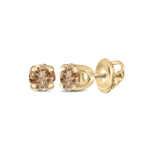  1/4CTW Round Brown Diamond Solitaire Stud Earrings - 10K Yellow Gold