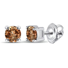  1CTW Round Brown Diamond Solitaire Stud Earrings - 10K White Gold