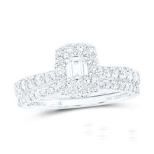  1CTW Diamond Emerald Halo Bridal Wedding Ring Set - 14k White Gold