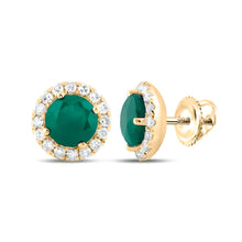  1-1/5CTW Round Emerald Diamond Halo Stud Earrings - 14K Yellow Gold