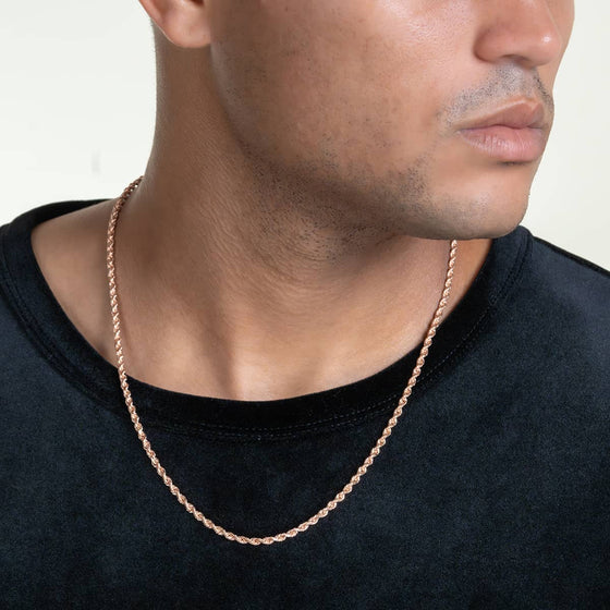 2mm - 5mm Solid Diamond Cut Rope Chains Rose Gold