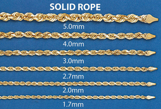 6mm- 15mm - Rope Bracelet Solid Yellow Gold