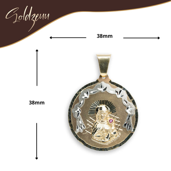 Saint Barbara Round Ornamental Pendant - 10k Solid Gold| GOLDZENN- Showing the pendant's dimension.