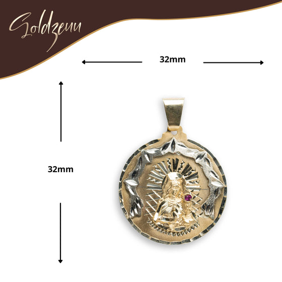 Saint Barbara Circular Pendant - 14k Solid Gold| GOLDZENN- Showing the pendant's dimension.