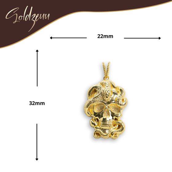 Snake Skull - 14k Solid Gold| GOLDZENN- Showing the pendant's dimension.